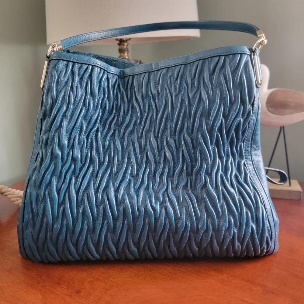 Coach 26257 Madison Phoebe Gathered Teal Leather Shoulder Bag